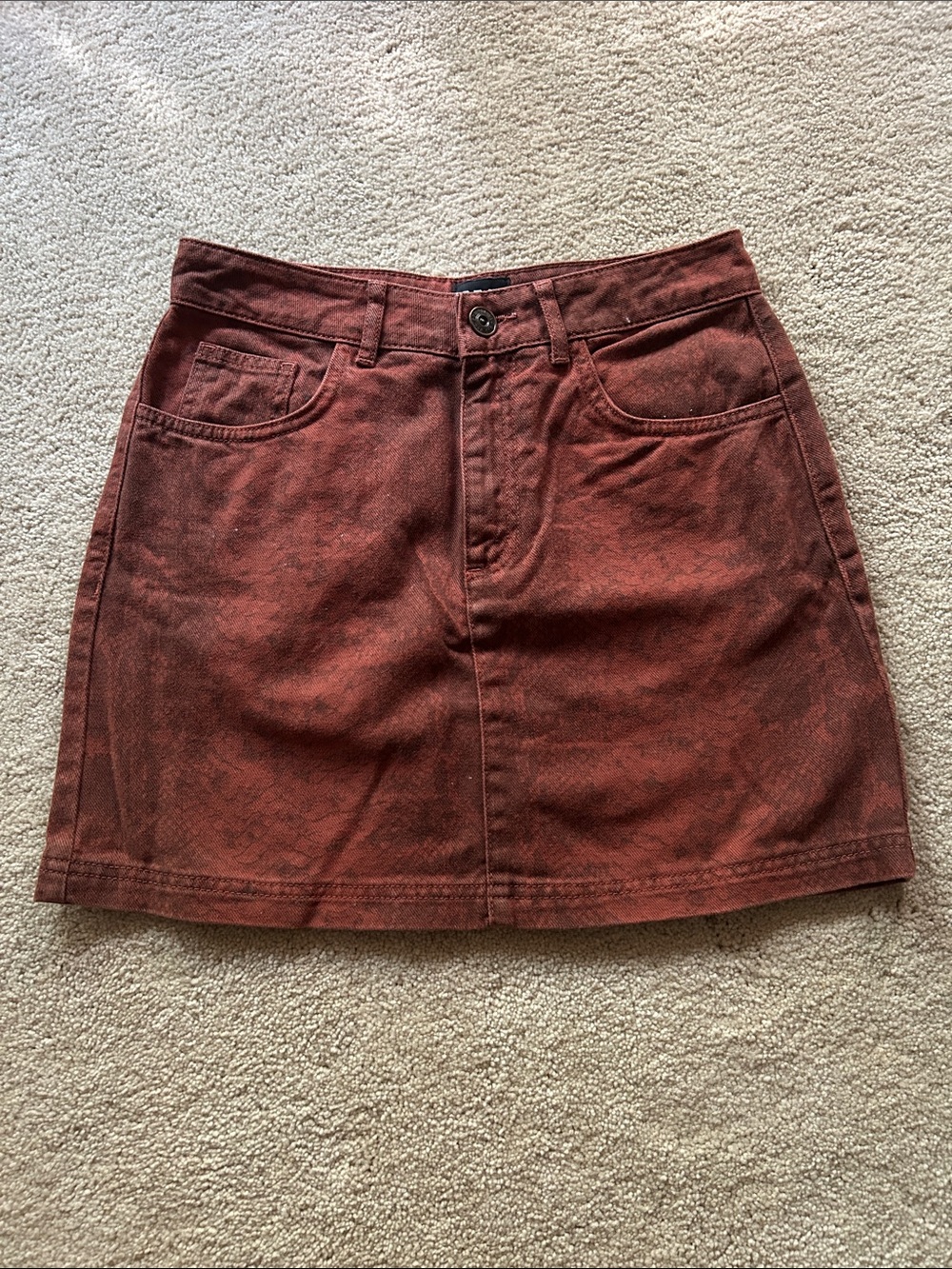 BDG Red Snake Skin Denim Mini Skirt